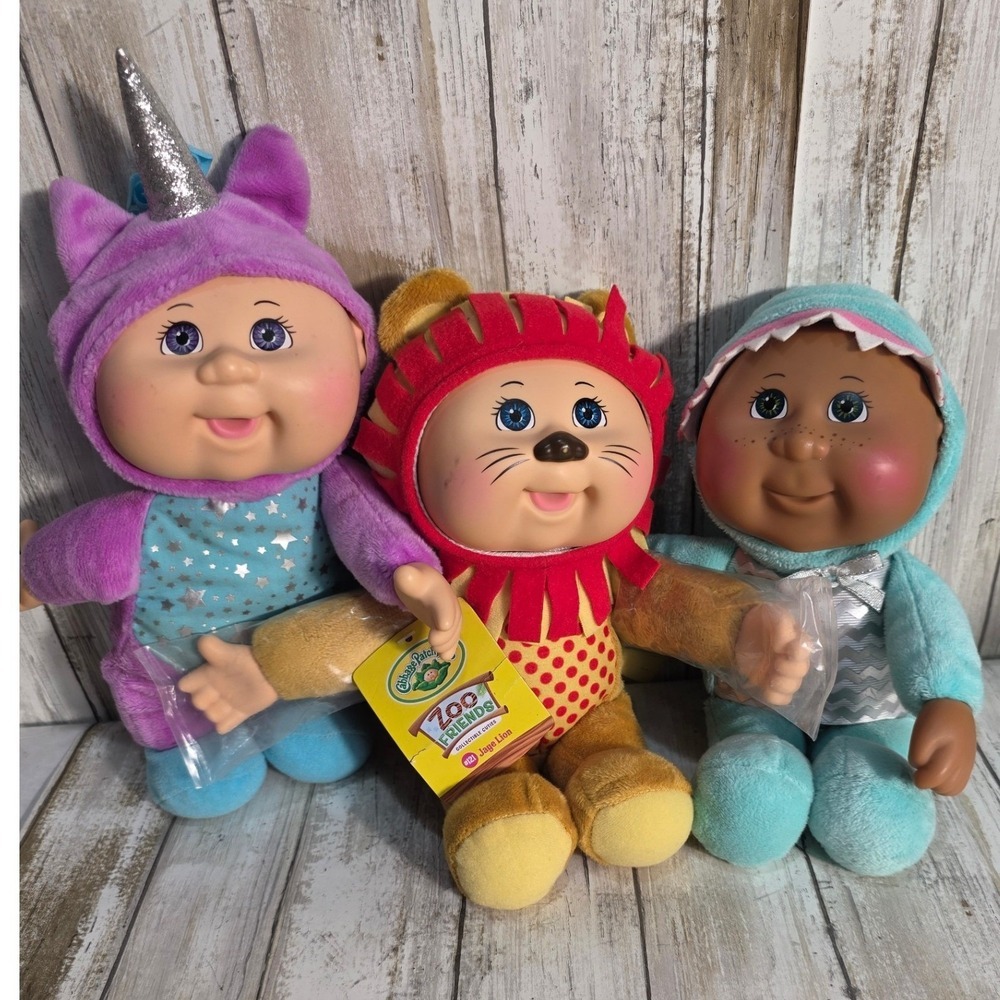 Cabbage Patch Kids Cuties Plush Doll Lot‎ Jaye Lion Unicorn Shark 12 Inch Set - Picture 2 of 12